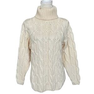 Woollen Mills Merino Wool Fisherman Cable Knit Turtleneck Sweater Sz XS Ireland
